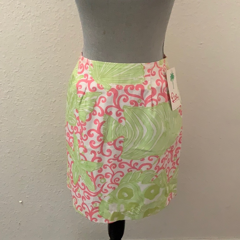Lilly Pulitzer simple skirt white friendly fish 4 small pink green New NWT RARE